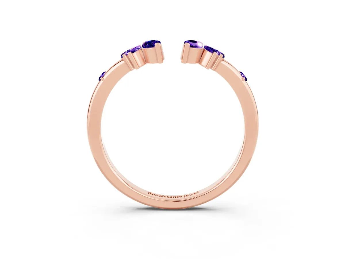 Open Marquise Cluster Tanzanite Band with Prong Setting Rose gold