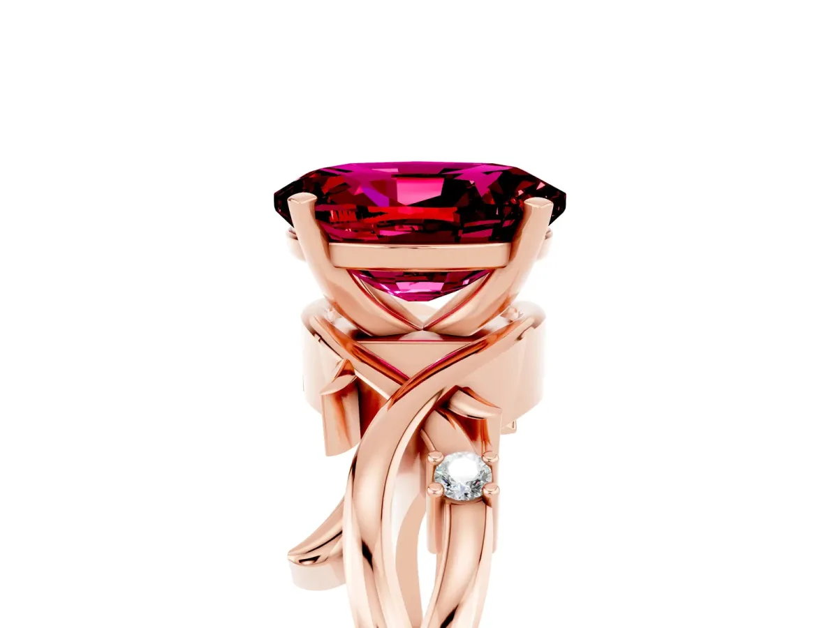 Oval Cut Garnet Solitaire Ring with Twisted Band and Prong Setting Rose gold