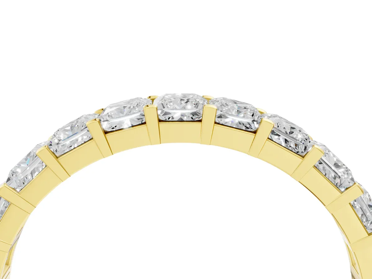 Princess Cut Diamond Eternity Band with Channel Setting and Shared Prong Yellow gold