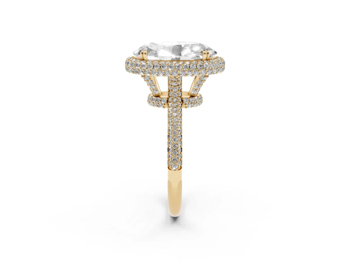 Oval Diamond Halo Ring with Round Diamond Accents Yellow gold