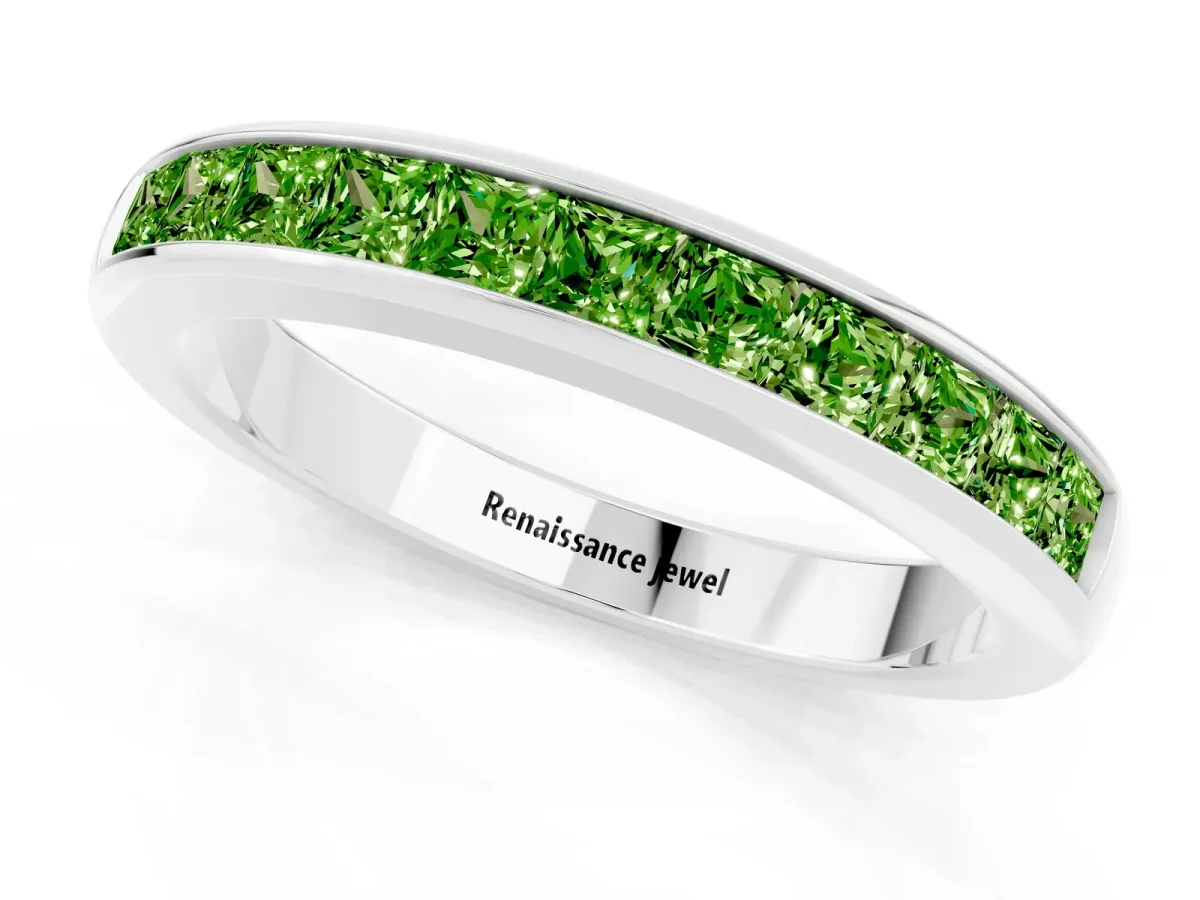 Channel Set Princess Cut Peridot Eternity Band White gold