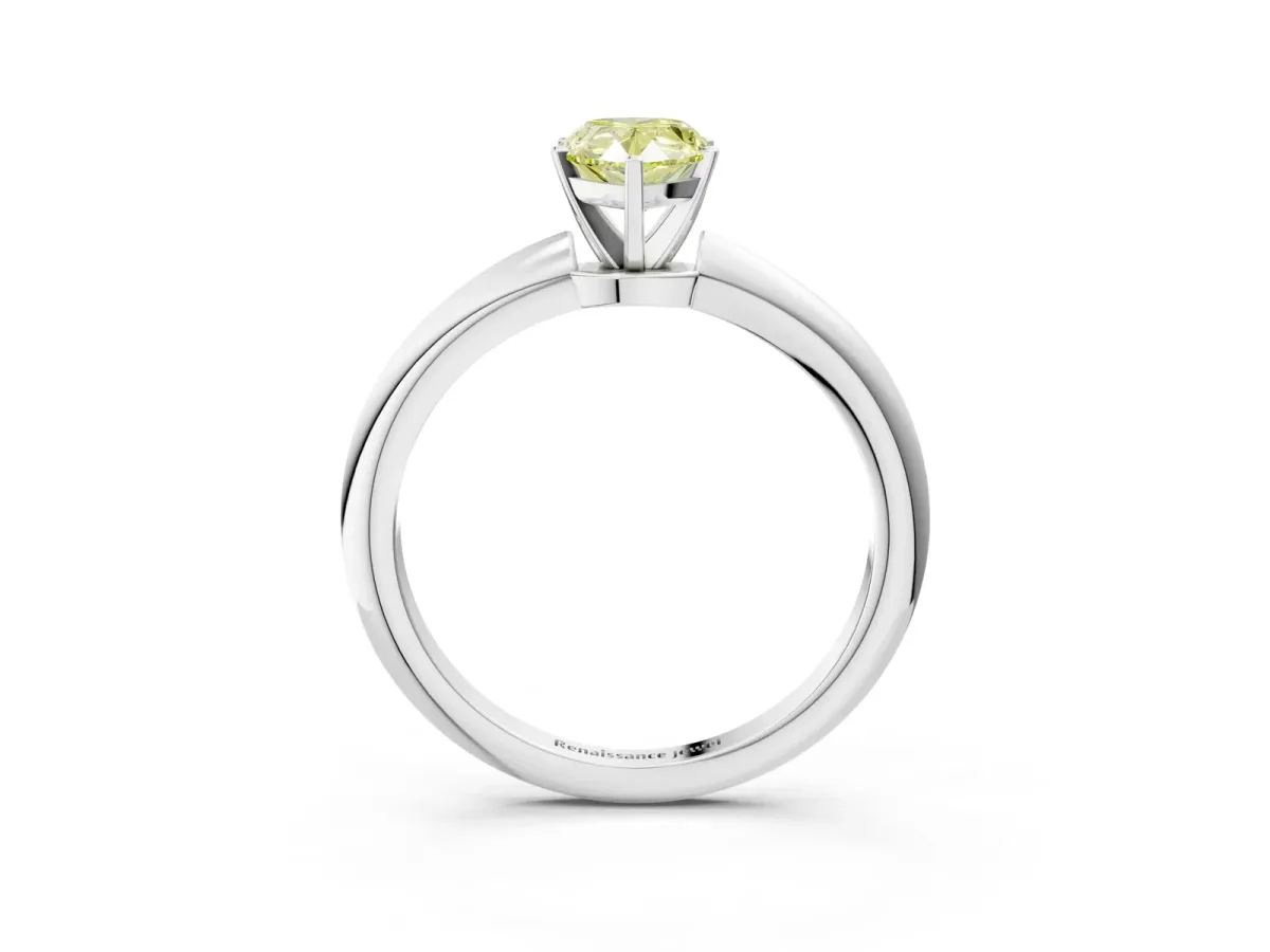 Fancy Yellow Pear Cut Diamond Solitaire Ring with Six-Prong Setting and Classic Band Platinum
