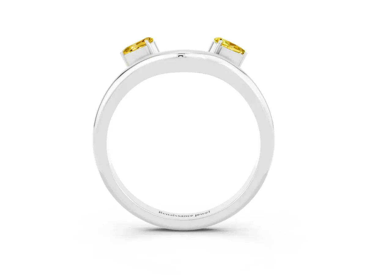 Pear Cut Yellow Sapphire Two-Stone Open Band Ring with Prong Setting Platinum