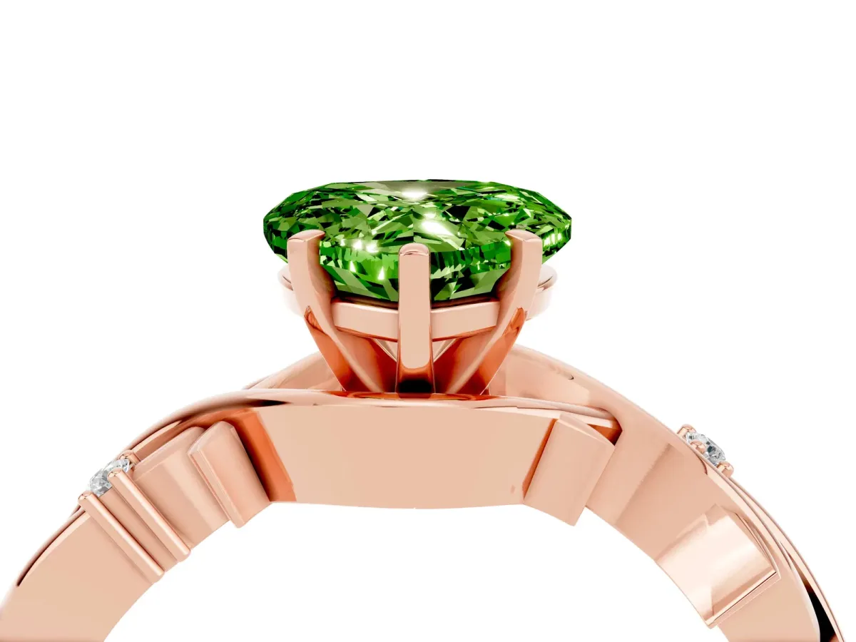 Heart Cut Peridot Solitaire Ring with Twisted Band and Prong Setting Rose gold
