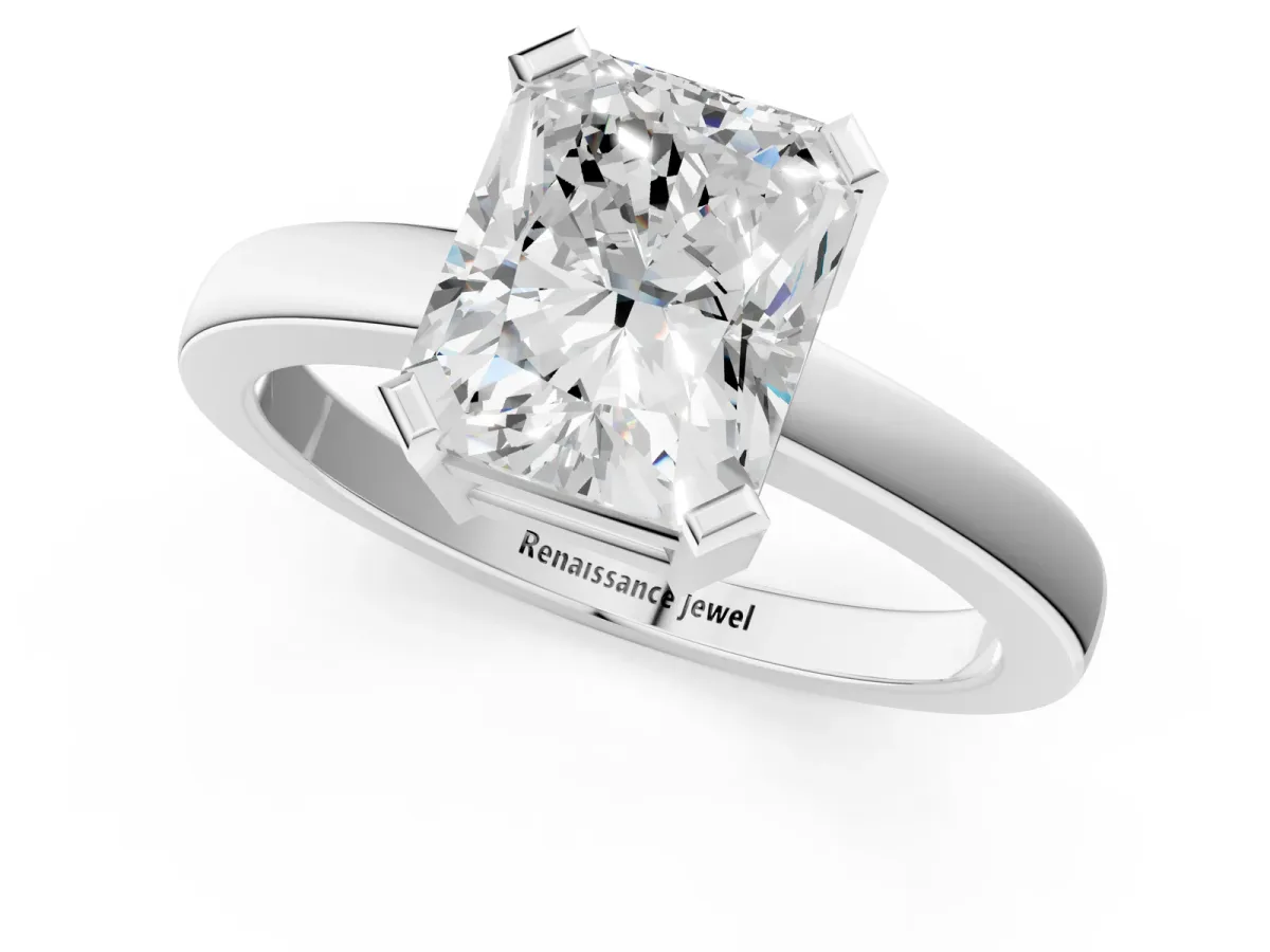 Radiant Cut Cut Solitaire Ring with Four-Prong Setting and Classic Band Platinum
