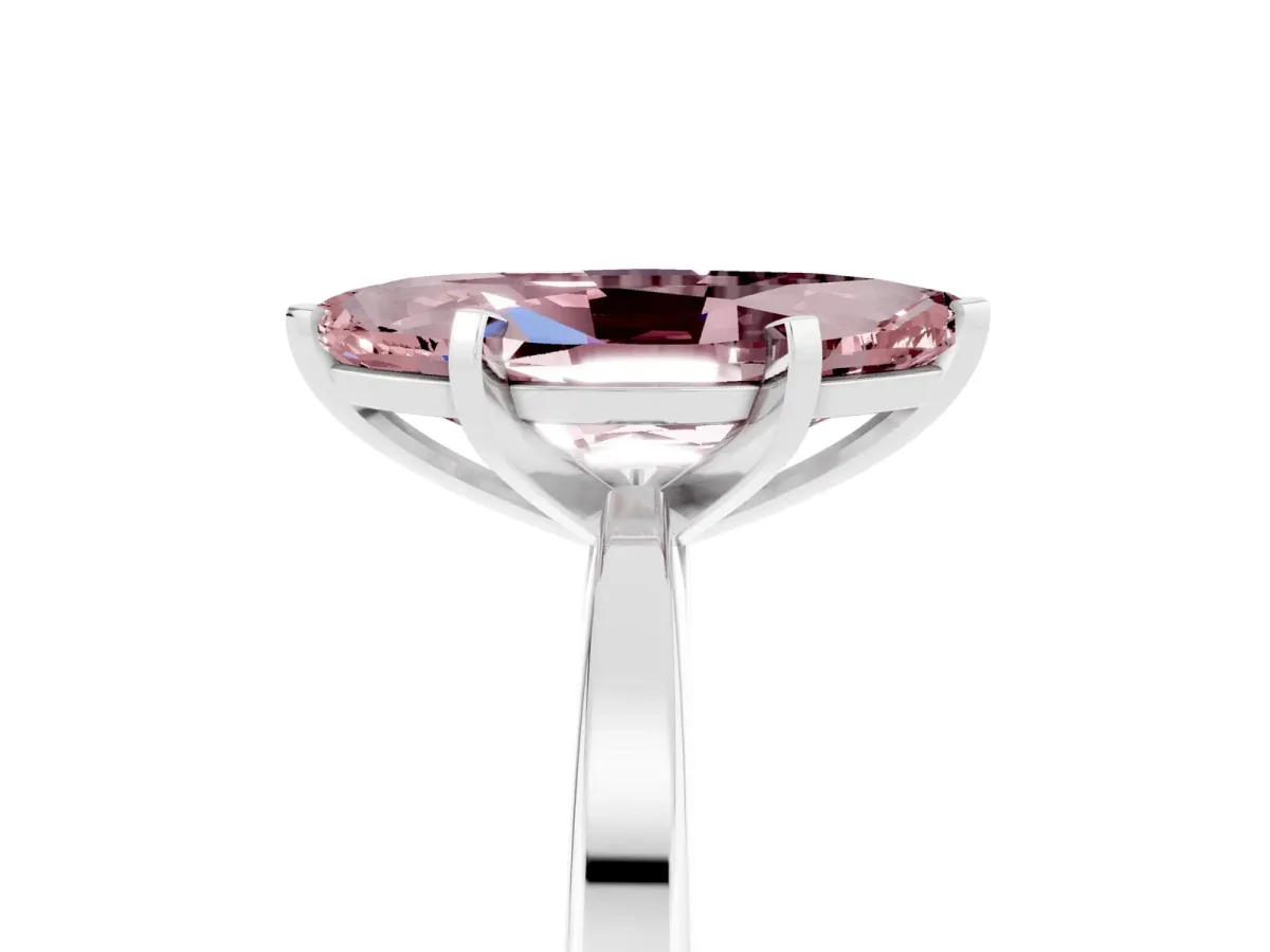 Marquise Cut Morganite Solitaire Engagement Ring with Classic Band and Four-Prong Setting Silver