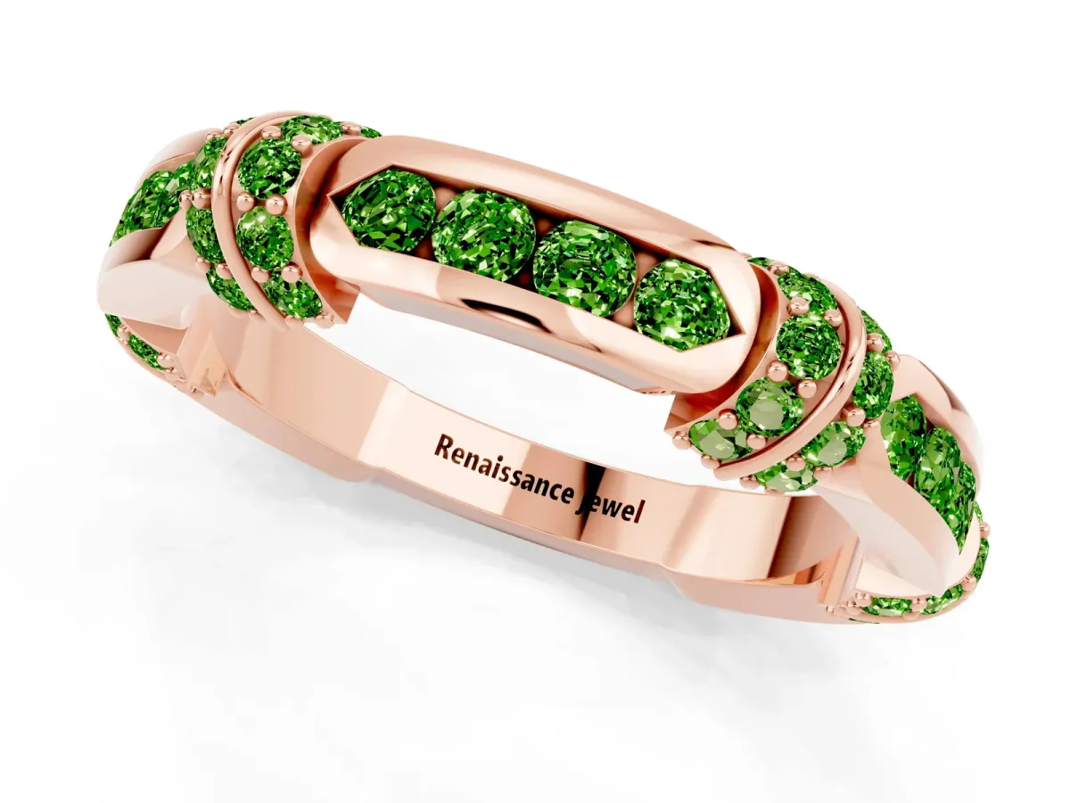 Pavé Round Peridot Link Band with Bezel Setting Rose gold