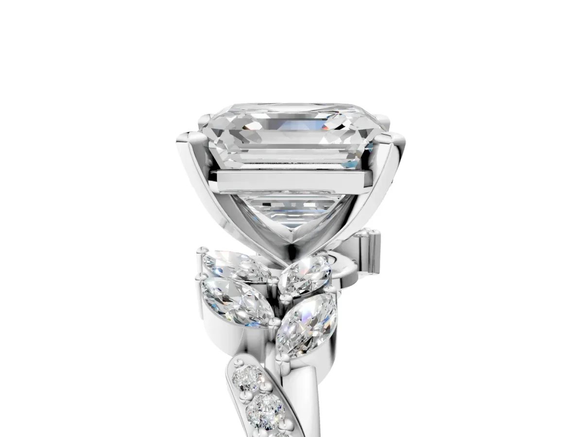 Asscher Cut Solitaire Marquise Twist Band with Six-Prong Setting Platinum