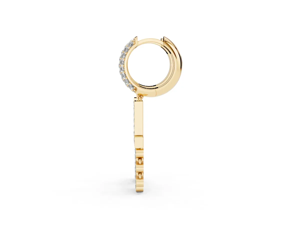 Round Diamond Initial L Huggie Hoop Earrings Yellow gold