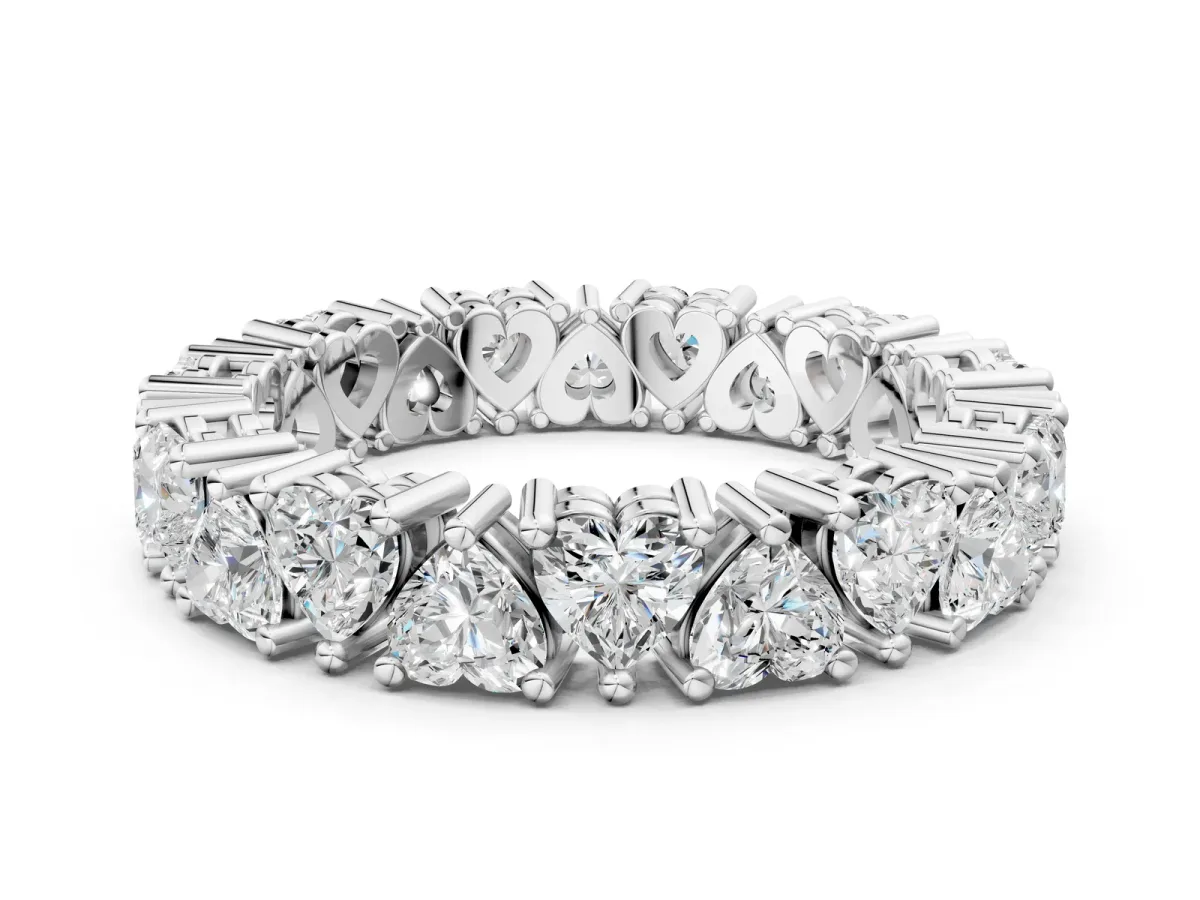 Heart Cut Eternity Band with Shared Prong Setting Silver
