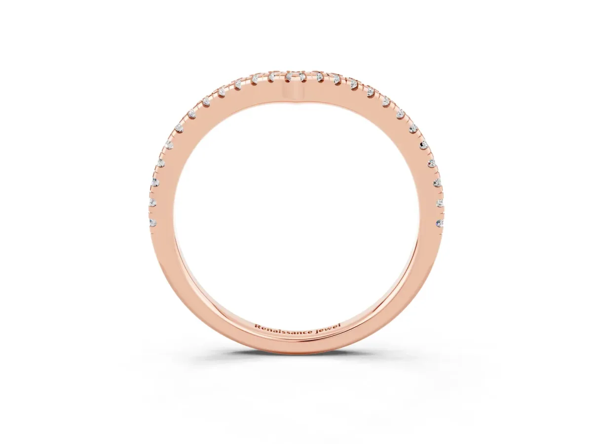 Pavé Round Moissanite V-Shaped Chevron Band with Shared Prong Setting Rose gold