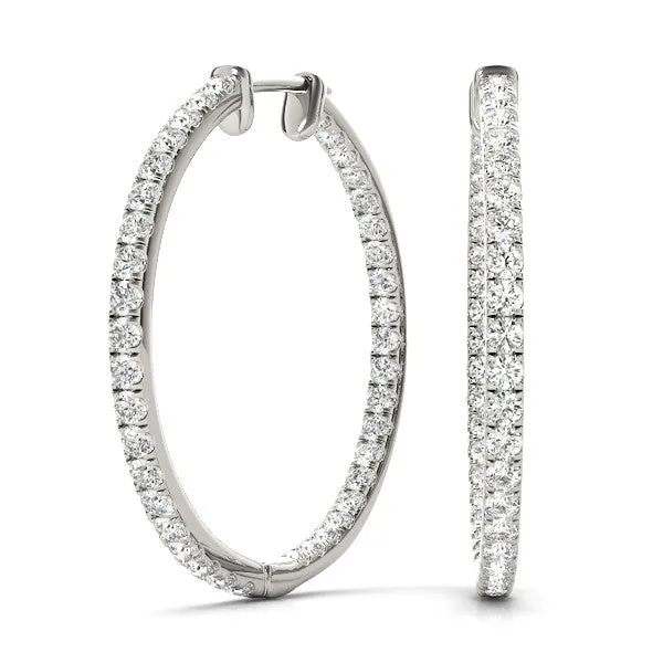 Round Diamond Pave Hoop Earrings with Channel Setting White gold
