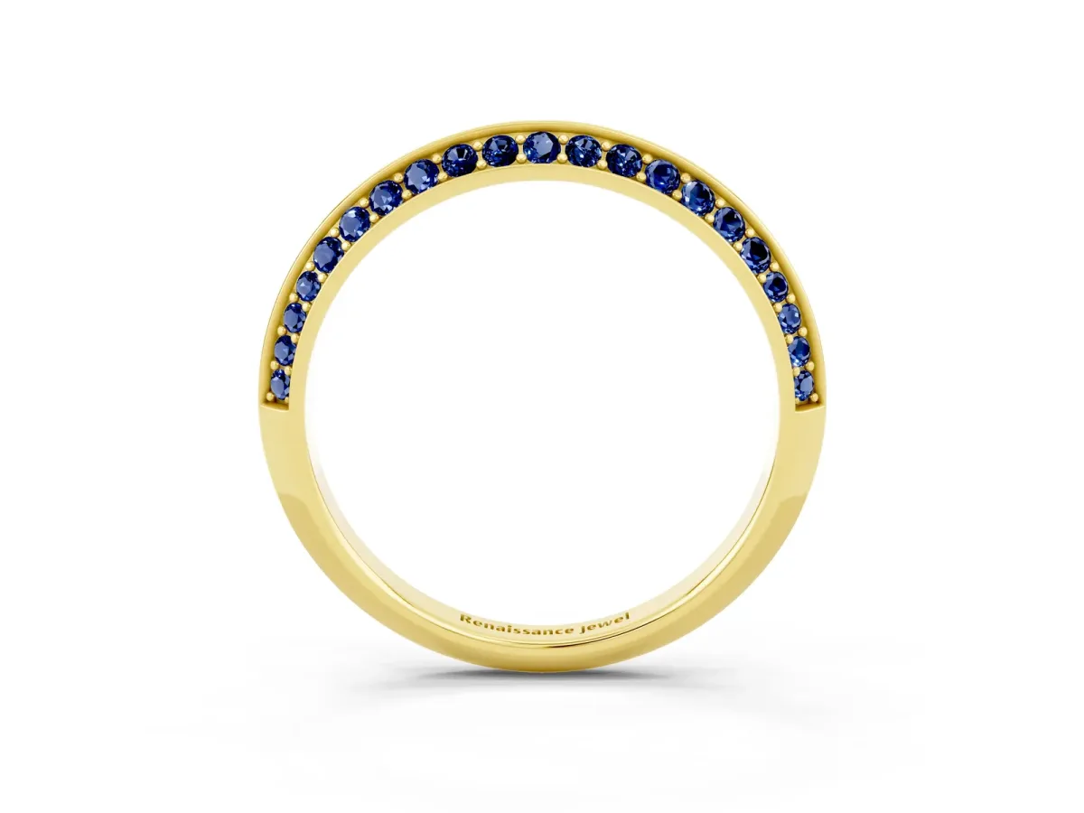 Double Row Pavé Round Blue Sapphire Eternity Band with Channel Setting Yellow gold