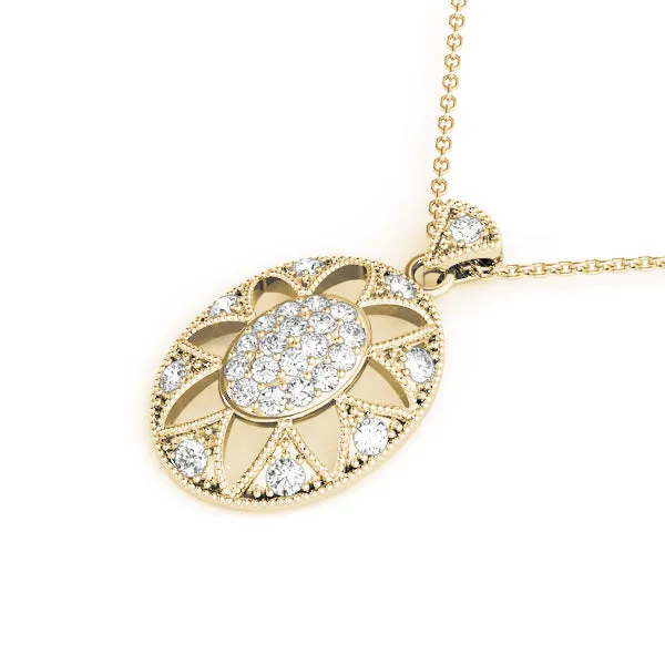 Pavé Oval Milgrain Pendant Yellow gold