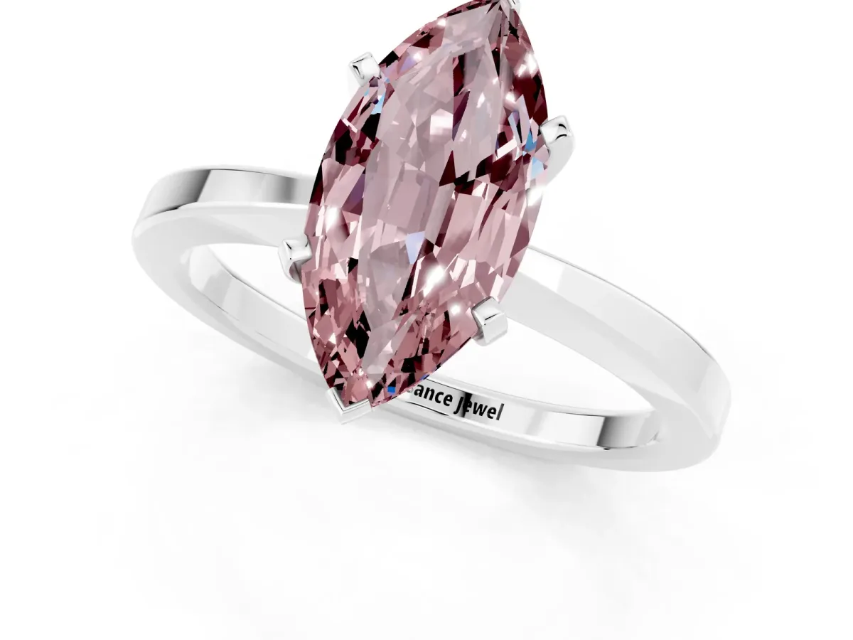 Marquise Cut Morganite Solitaire Engagement Ring with Classic Band and Four-Prong Setting Silver