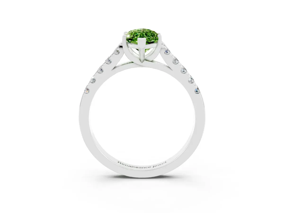 Marquise Cut Peridot Pavé Band Solitaire Ring with Prong Setting Silver