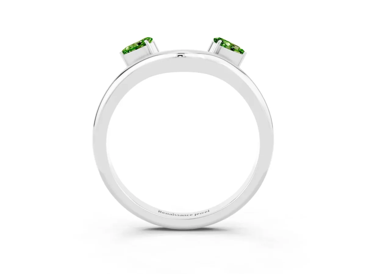 Pear Cut Peridot Two-Stone Open Band Ring with Prong Setting Platinum