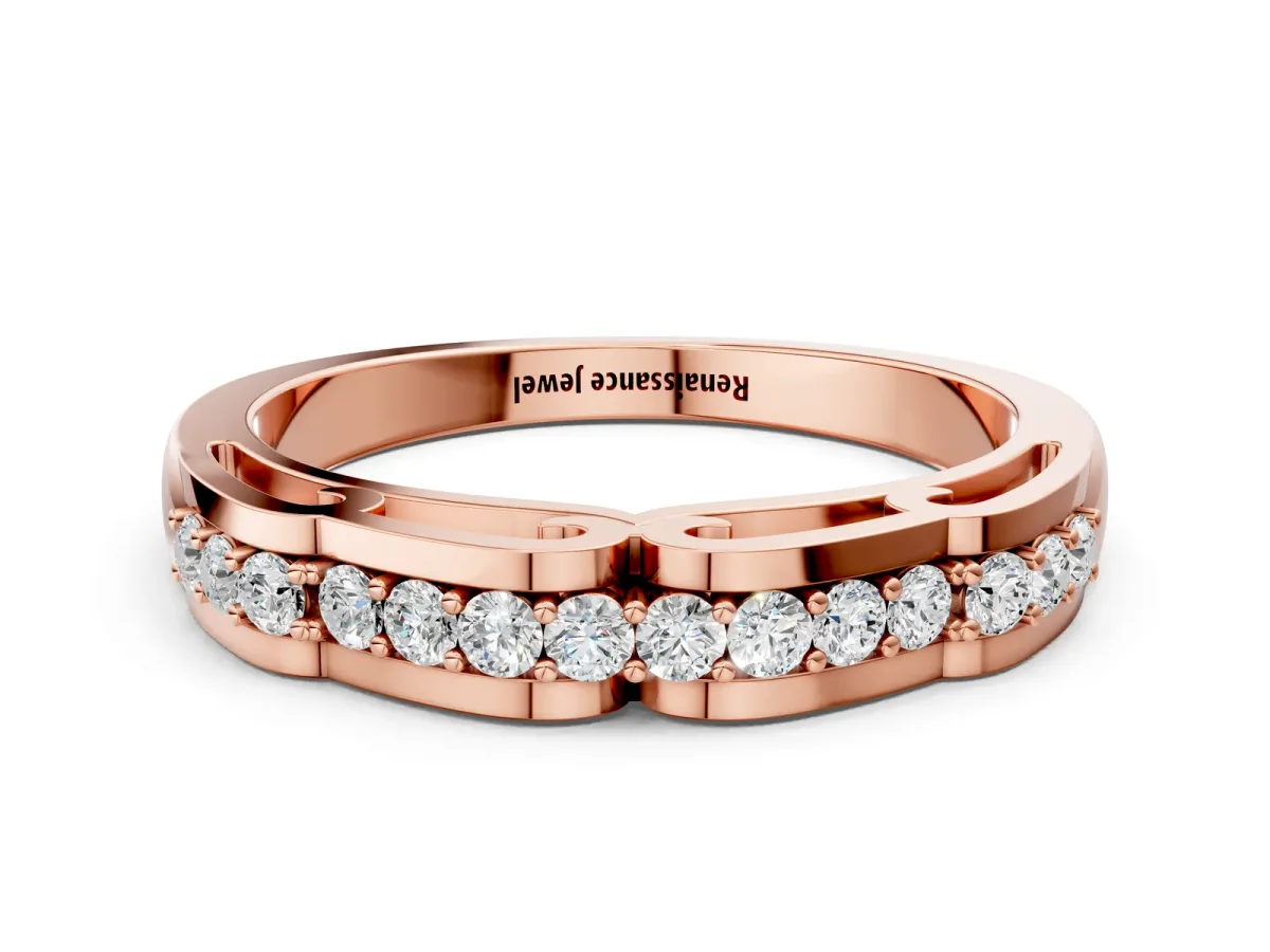 Round Cut Diamond Channel Set White Gold Band Rose gold