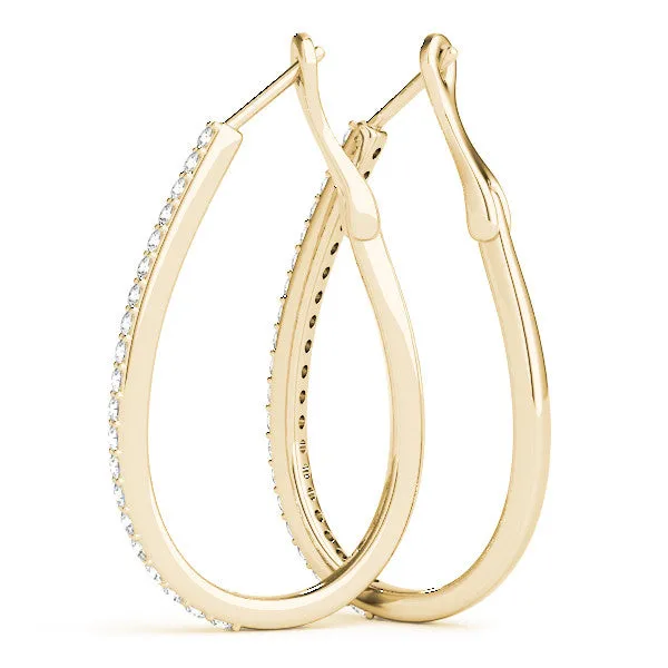 Pavé Round Diamond Teardrop Hoop Earrings with Hidden Hinged Setting Yellow gold