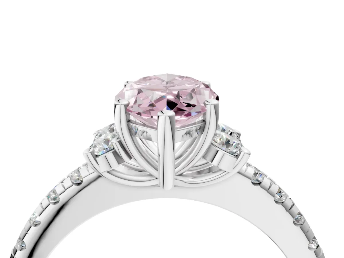 Fancy Pink Marquise Cut Diamond Three-Stone Pave Band with Four-Prong Setting Silver