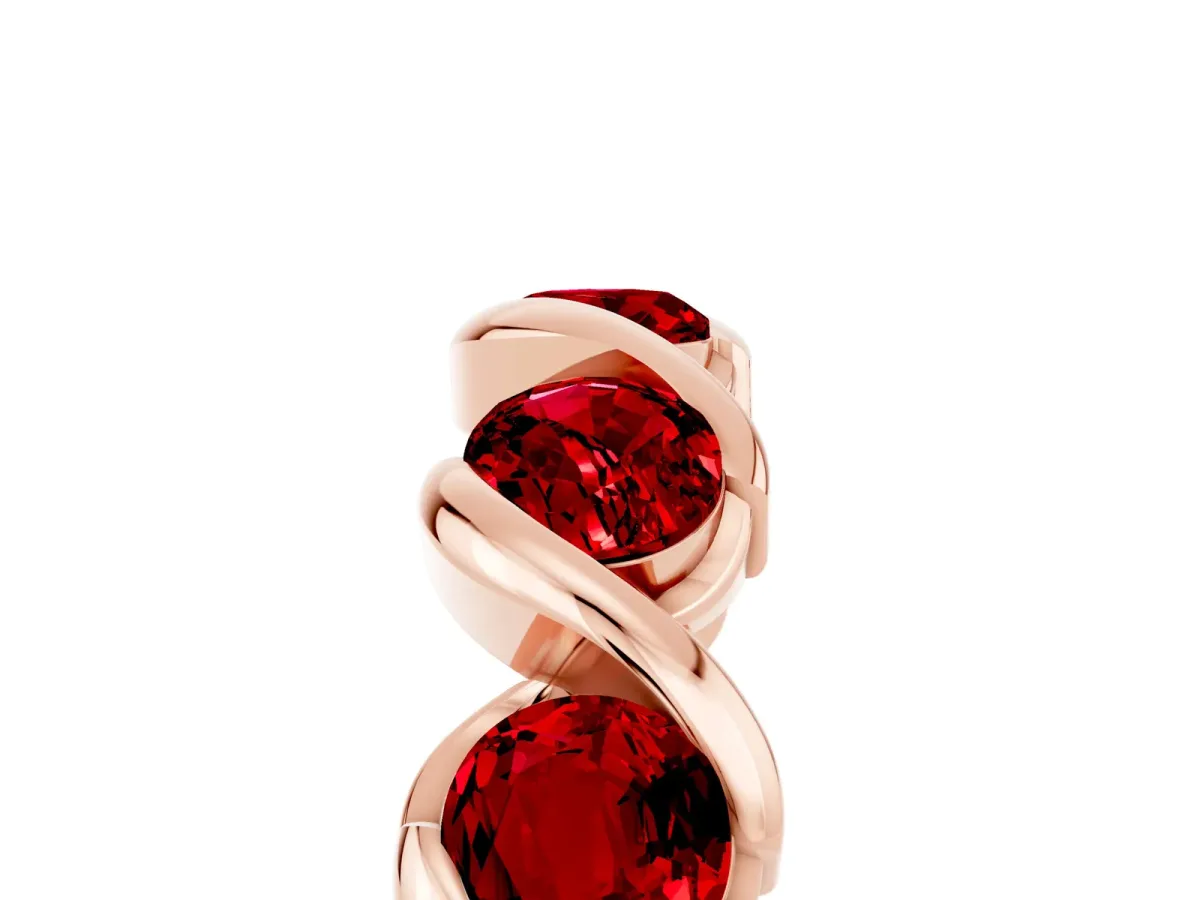 Round Ruby Wave Band with Channel Setting and Shared Prongs Rose gold