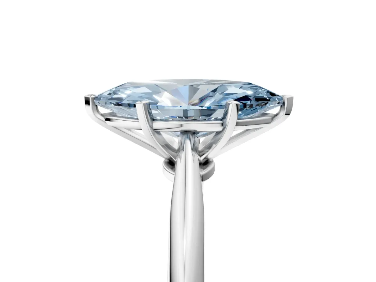 Fancy Blue Marquise Cut Diamond Solitaire Engagement Ring with Classic Band and Four-Prong Setting Silver