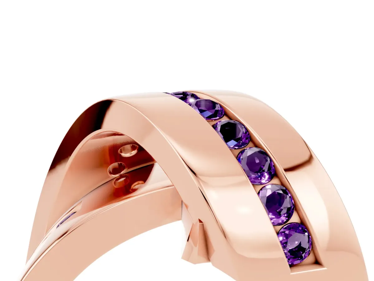Pavé Round Amethyst Crossover Band with Channel Setting Rose gold