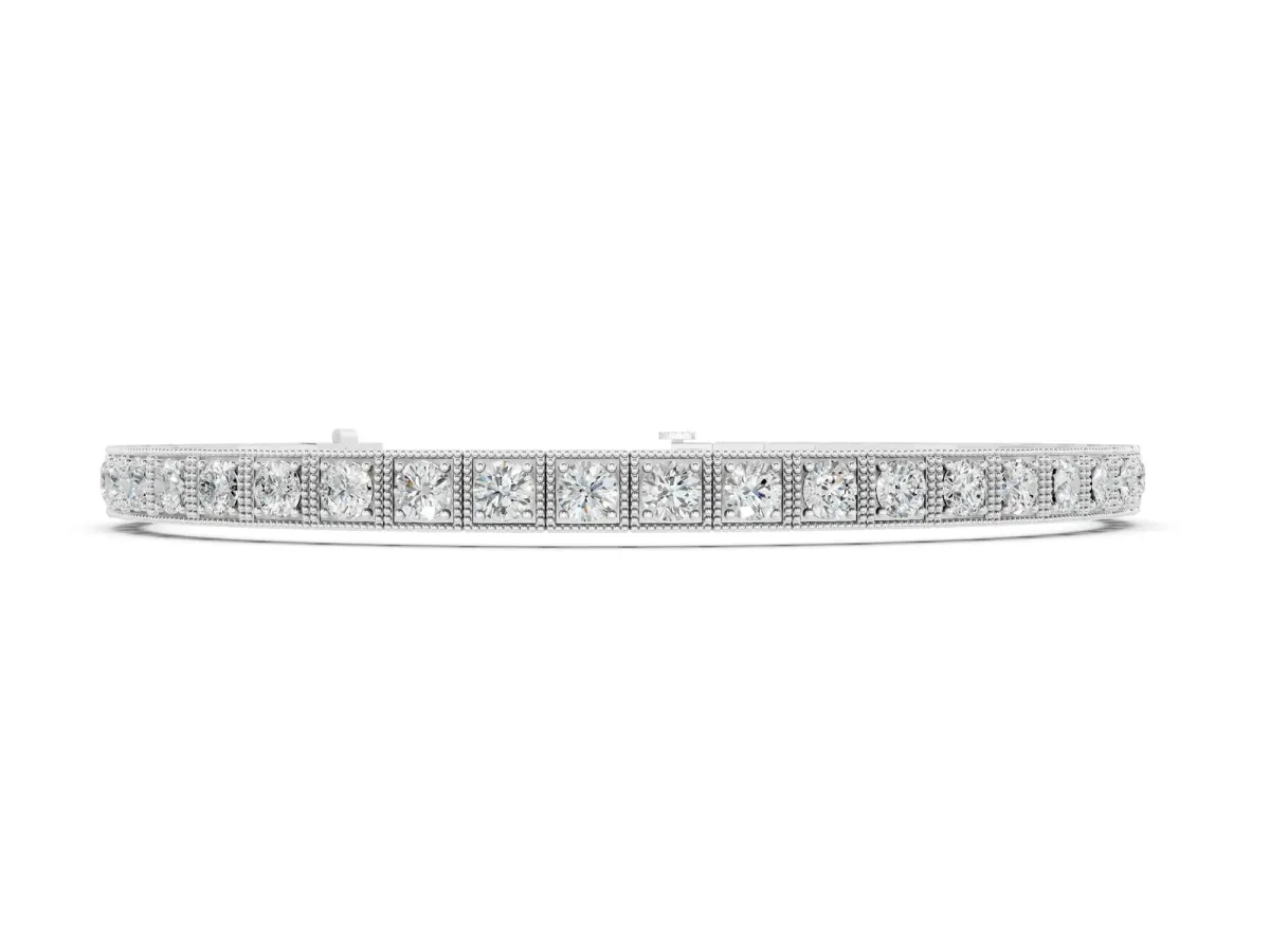 Square Bezel-Set Round Diamond Tennis Bracelet with Box Clasp Silver