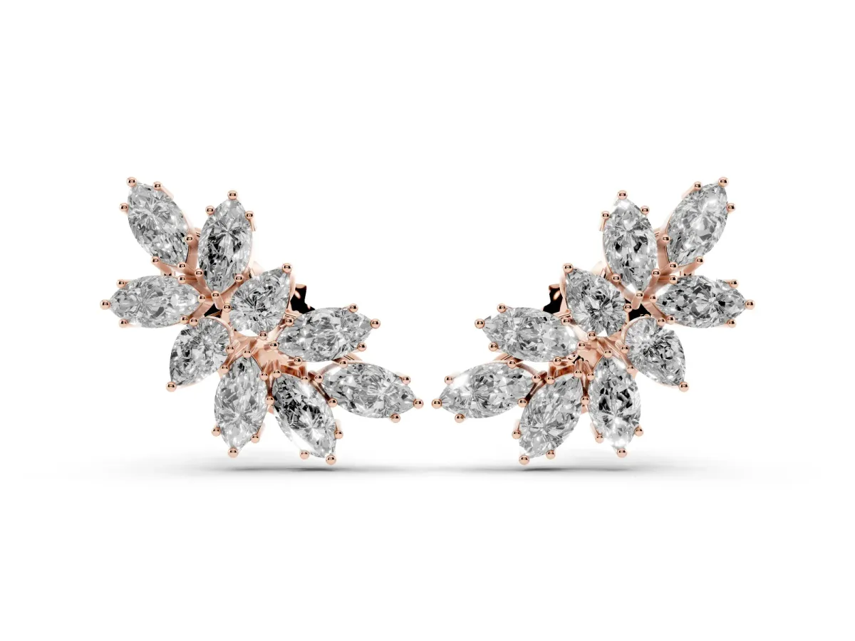 Pear and Marquise Diamond Cluster Stud Earrings Rose gold