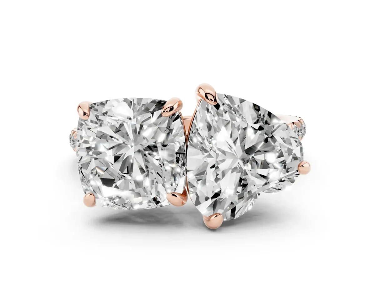 Cushion and Heart Toi Moi Ring with Prong Setting and Pave Band Rose gold
