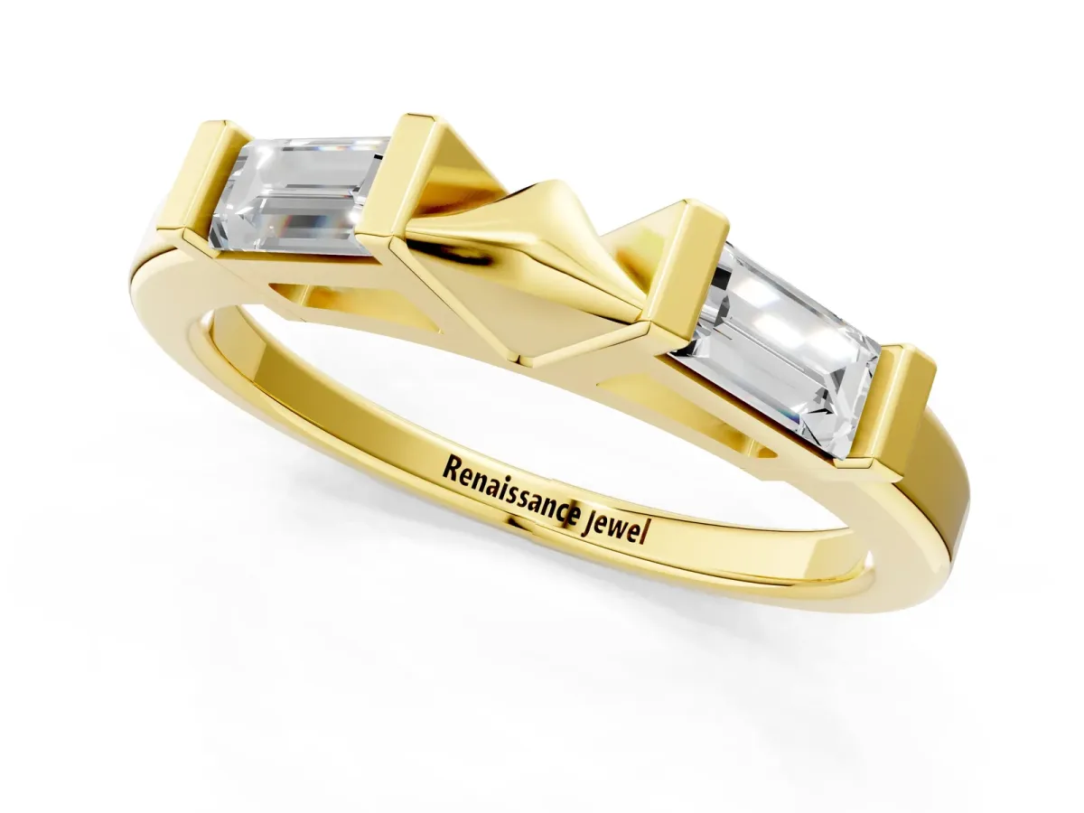 Channel Set Baguette Diamond Flat Band with Bar Prong Setting Yellow gold