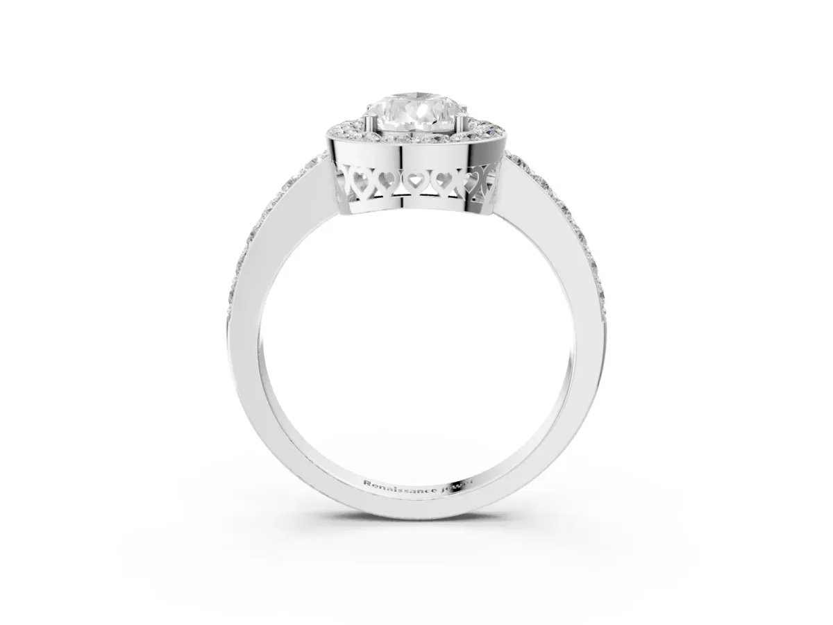 Pear Cut Halo Diamond Pavé Band Ring with Prong Setting Platinum
