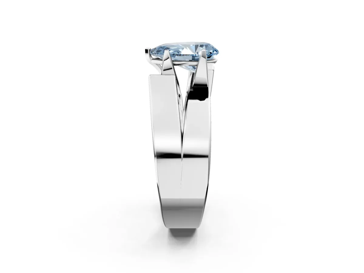 Fancy Blue Modern Tension Set Pear Cut Diamond Solitaire Wide Band Ring Platinum