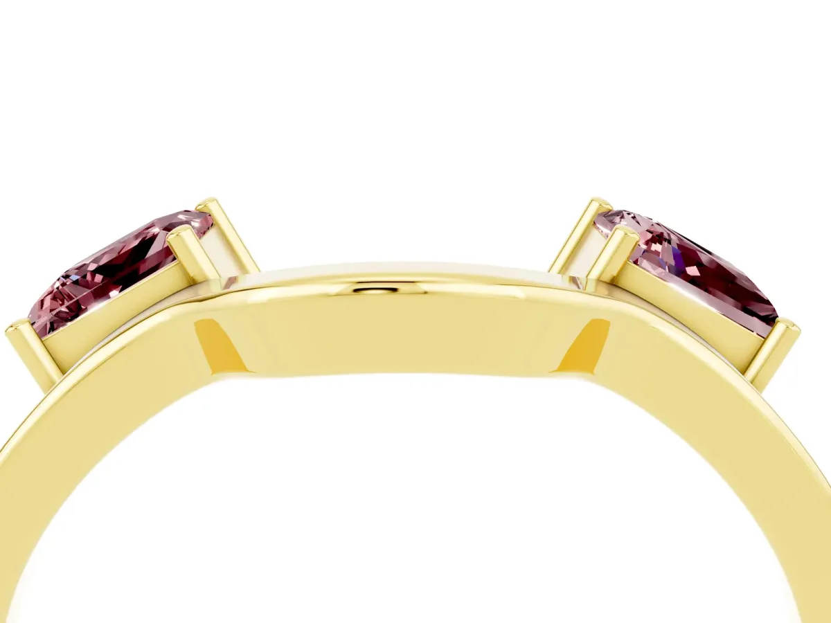 Princess Cut Morganite Two-Stone Open Band Ring with Four-Prong Setting Yellow gold