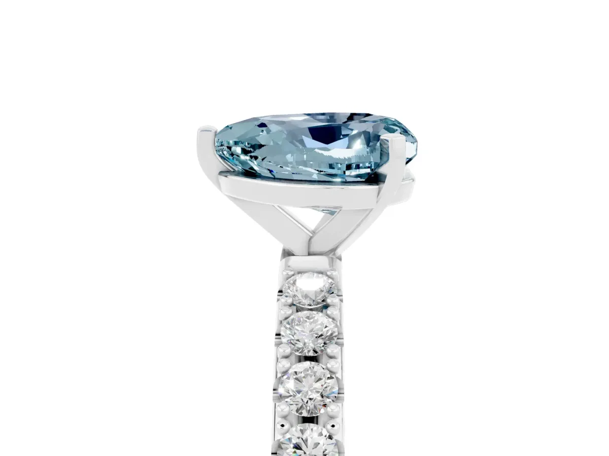 Heart Cut Aquamarine Solitaire Pavé Band with Four-Prong Setting Silver