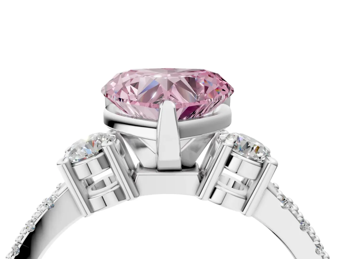 Fancy Pink Heart Cut Cut Three-Stone Diamond Pavé Band with Prong Setting Platinum