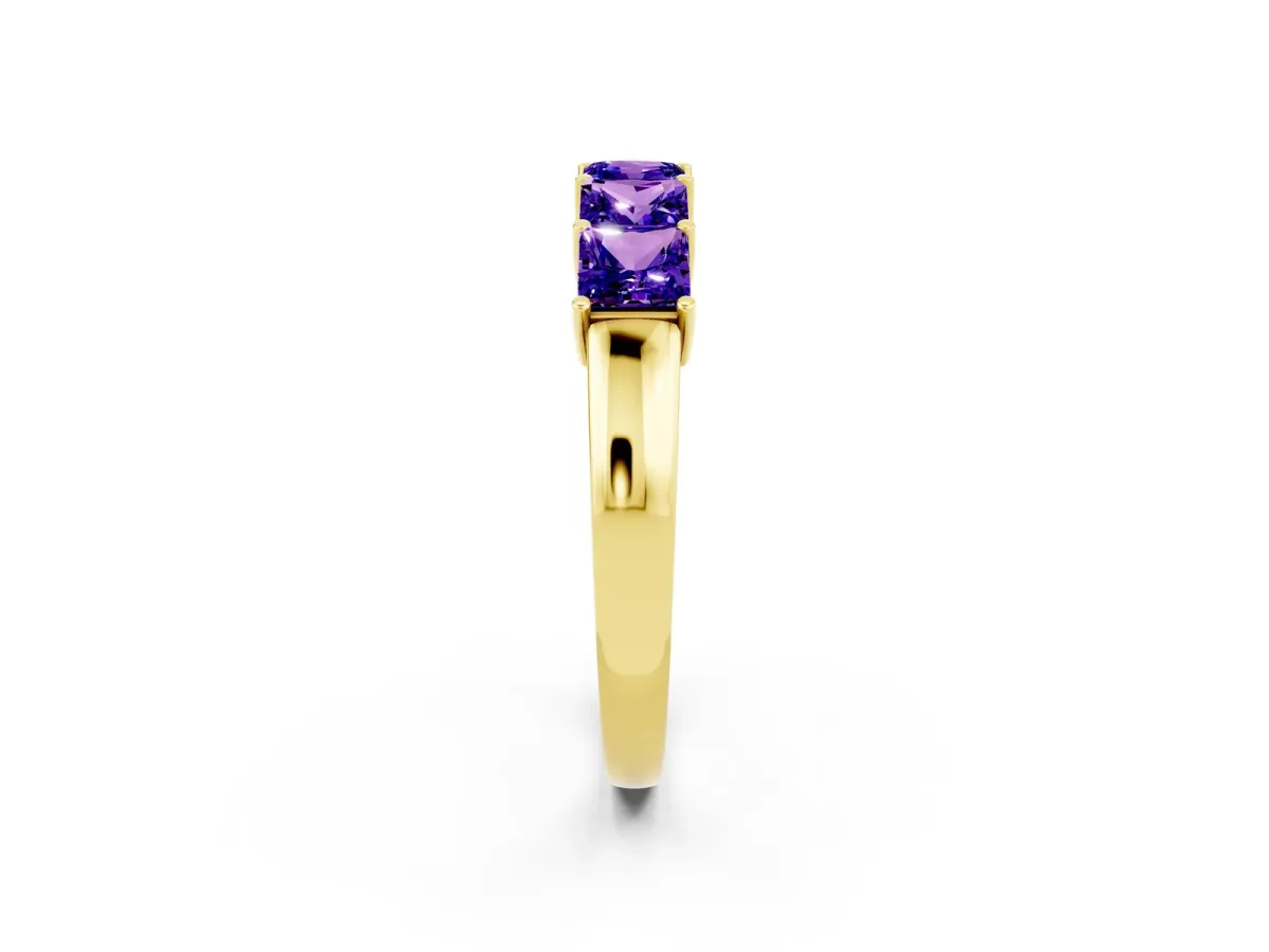 Princess Cut Five-Stone Tanzanite Band with Prong Setting Yellow gold
