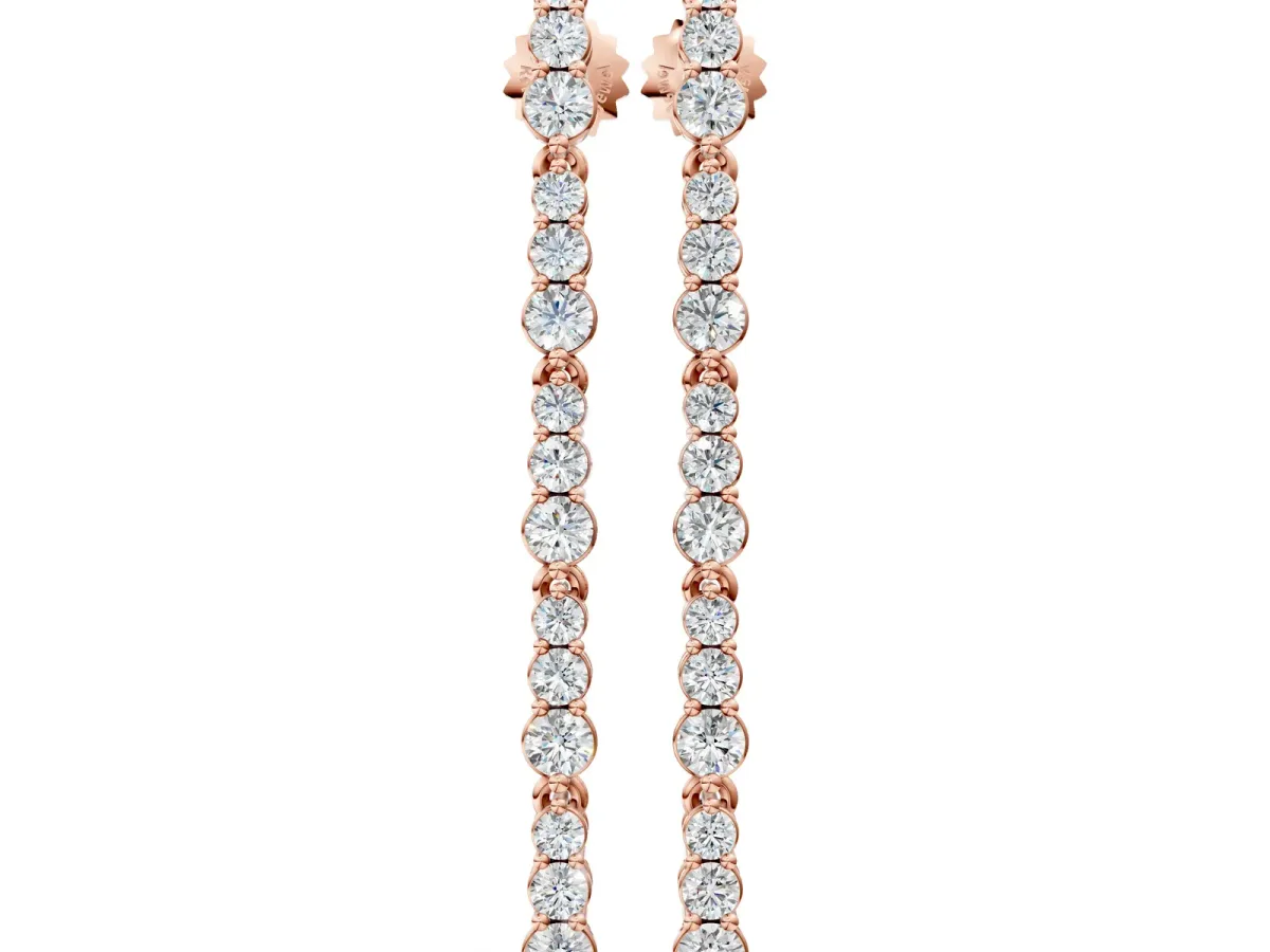Round Diamond Graduated Dangle Earrings Rose gold