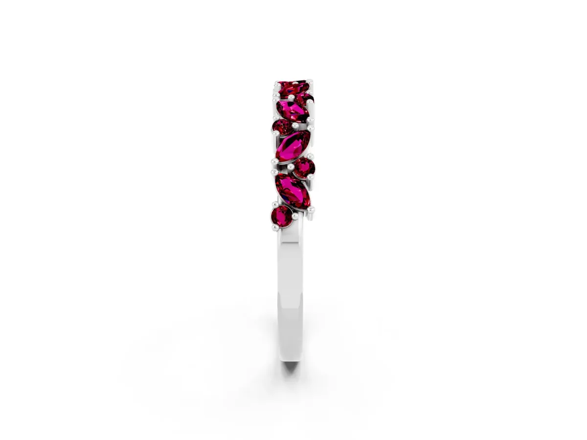 Marquise and Round Garnet Vine Eternity Band with Prong Setting Silver
