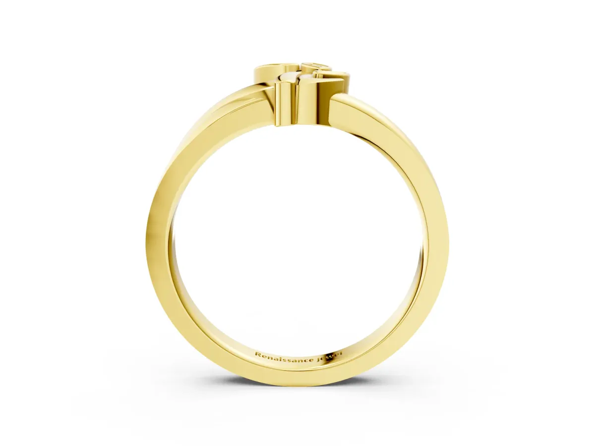 Three-Stone Round Diamond Leaf Bypass Ring with Bezel Setting Yellow gold