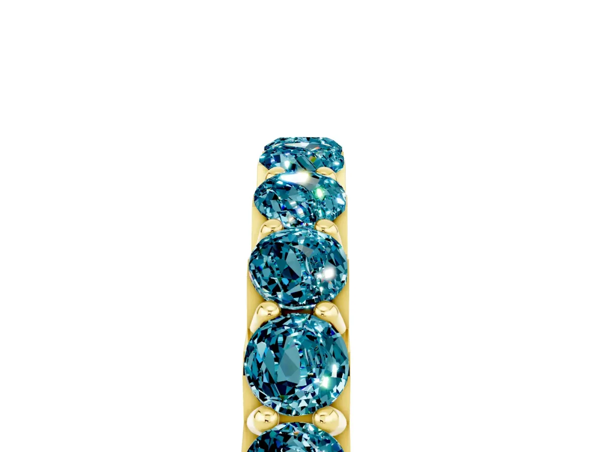 Round Blue Topaz Half Eternity Band with Classic Prong Setting Yellow gold