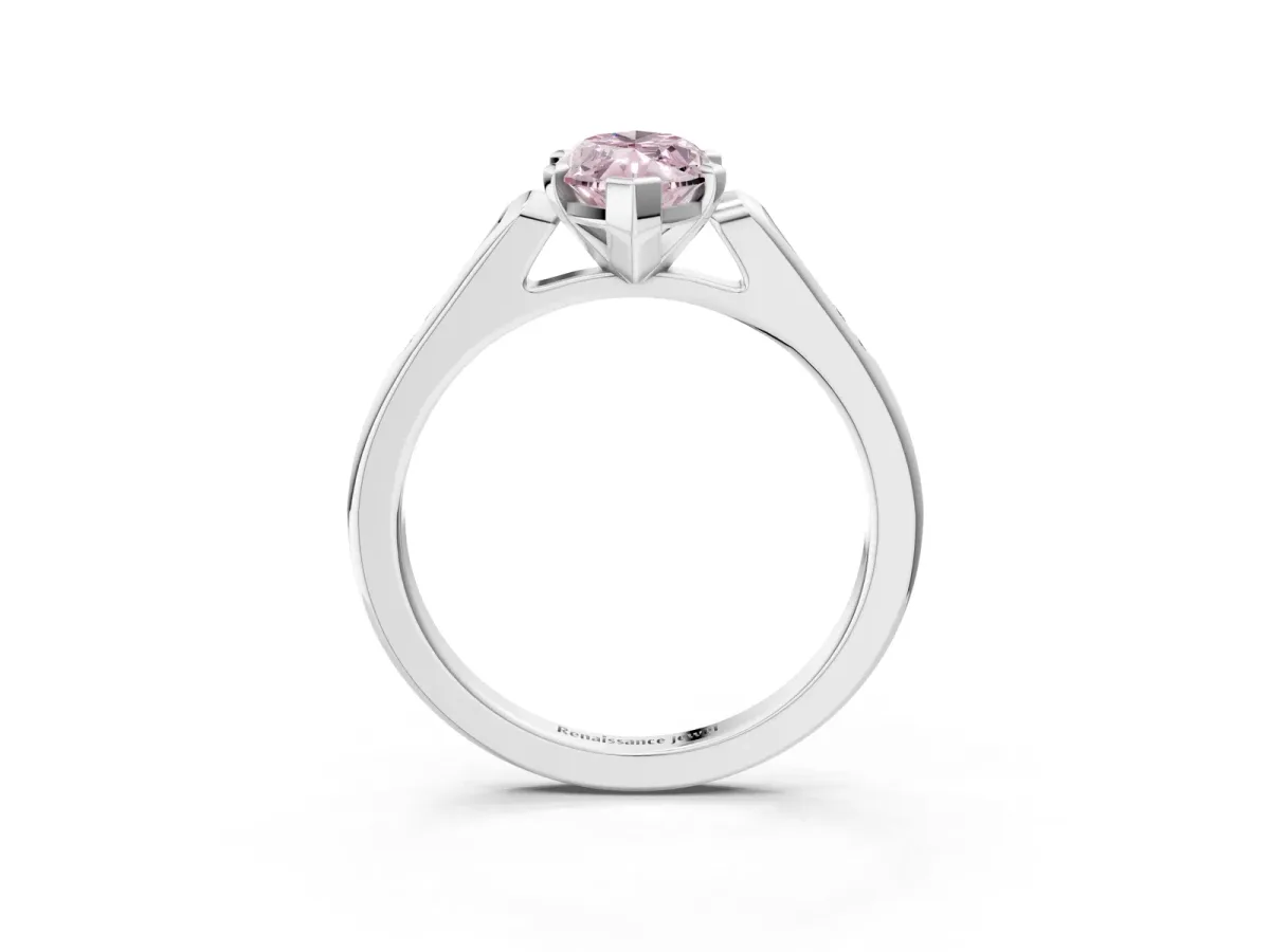 Fancy Pink Marquise Cut Diamond Solitaire Ring with Channel Set Round Band and Prong Setting Silver