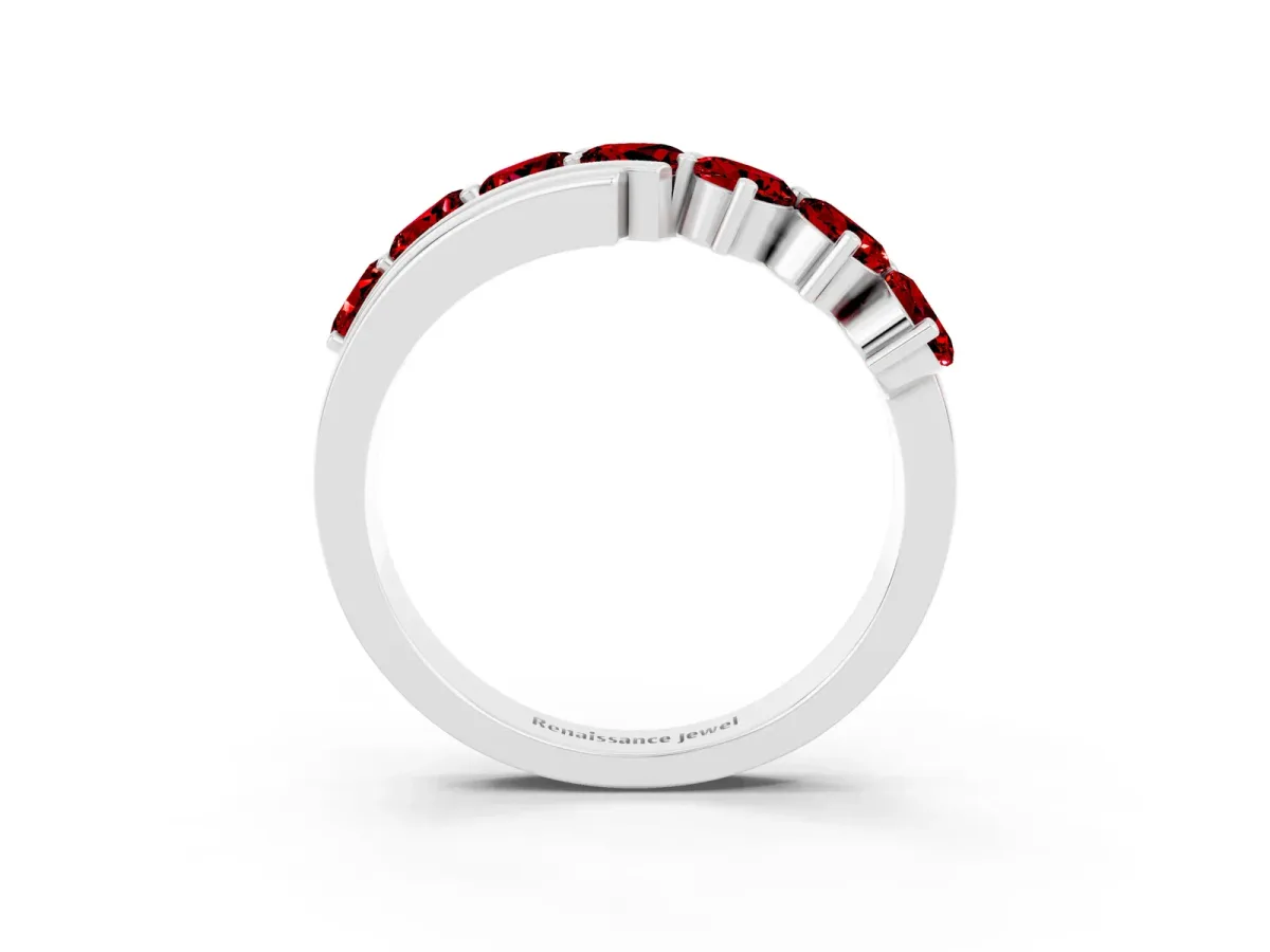 Round Ruby Wave Band with Channel and Shared Prong Setting Platinum