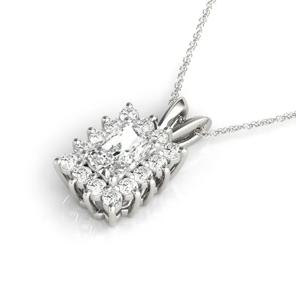 Halo Radiant Cut Diamond Pendant with Prong Setting White gold