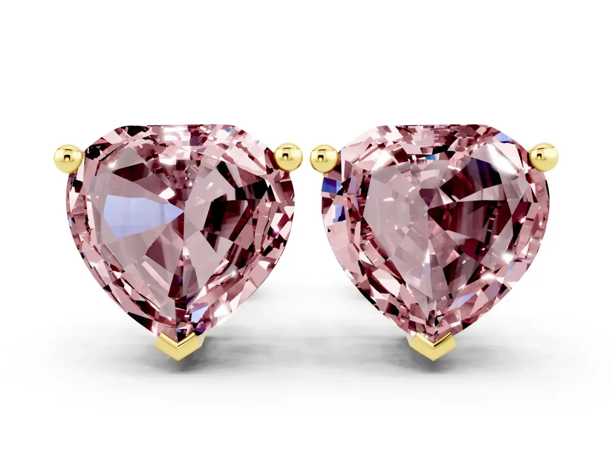Heart Cut Morganite Stud Earrings Yellow gold