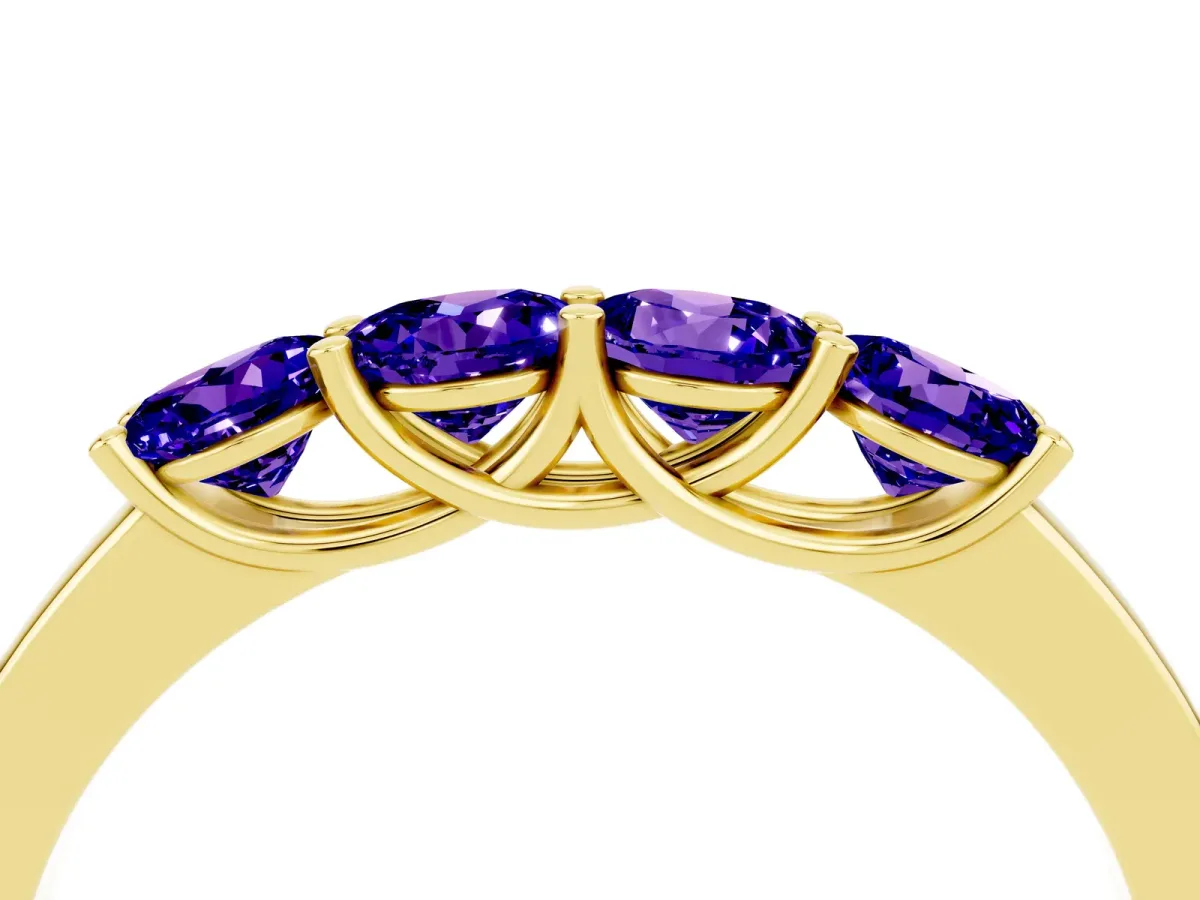 Four-Stone Round Tanzanite Prong-Set Band Yellow gold