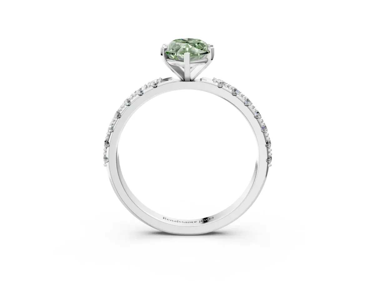 Fancy Green Marquise Cut Diamond Solitaire Pavé Band with Four-Prong Setting Silver