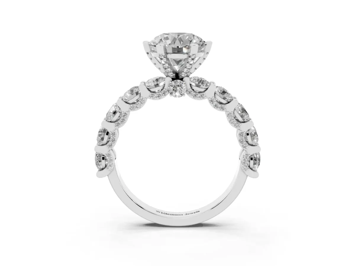 Round Diamond Mens Ring with Graduated Side Stones Silver