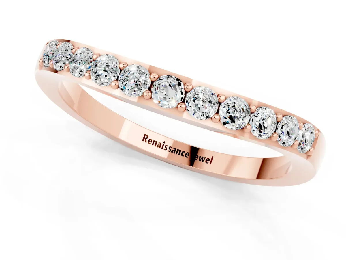 Round Moissanite Curved Wedding Band with Channel Setting Rose gold