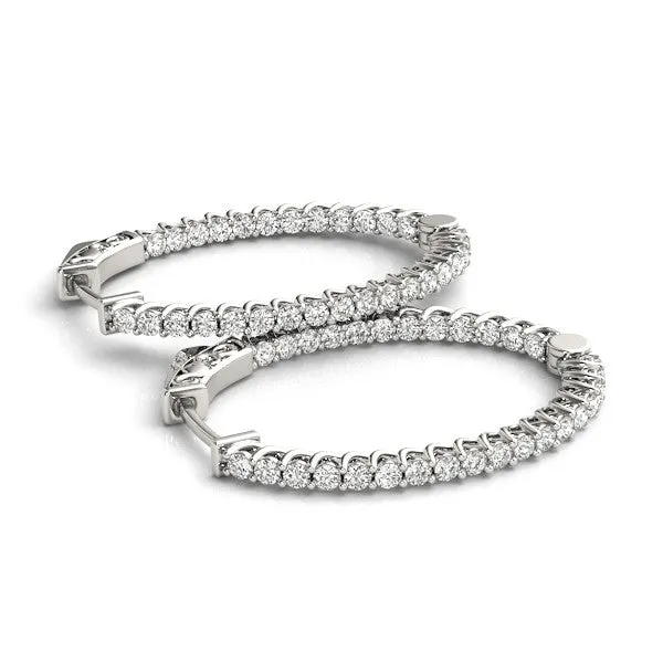 Round Cut Diamond Inside-Out Hoop Earrings in White Gold with Prong Setting Silver